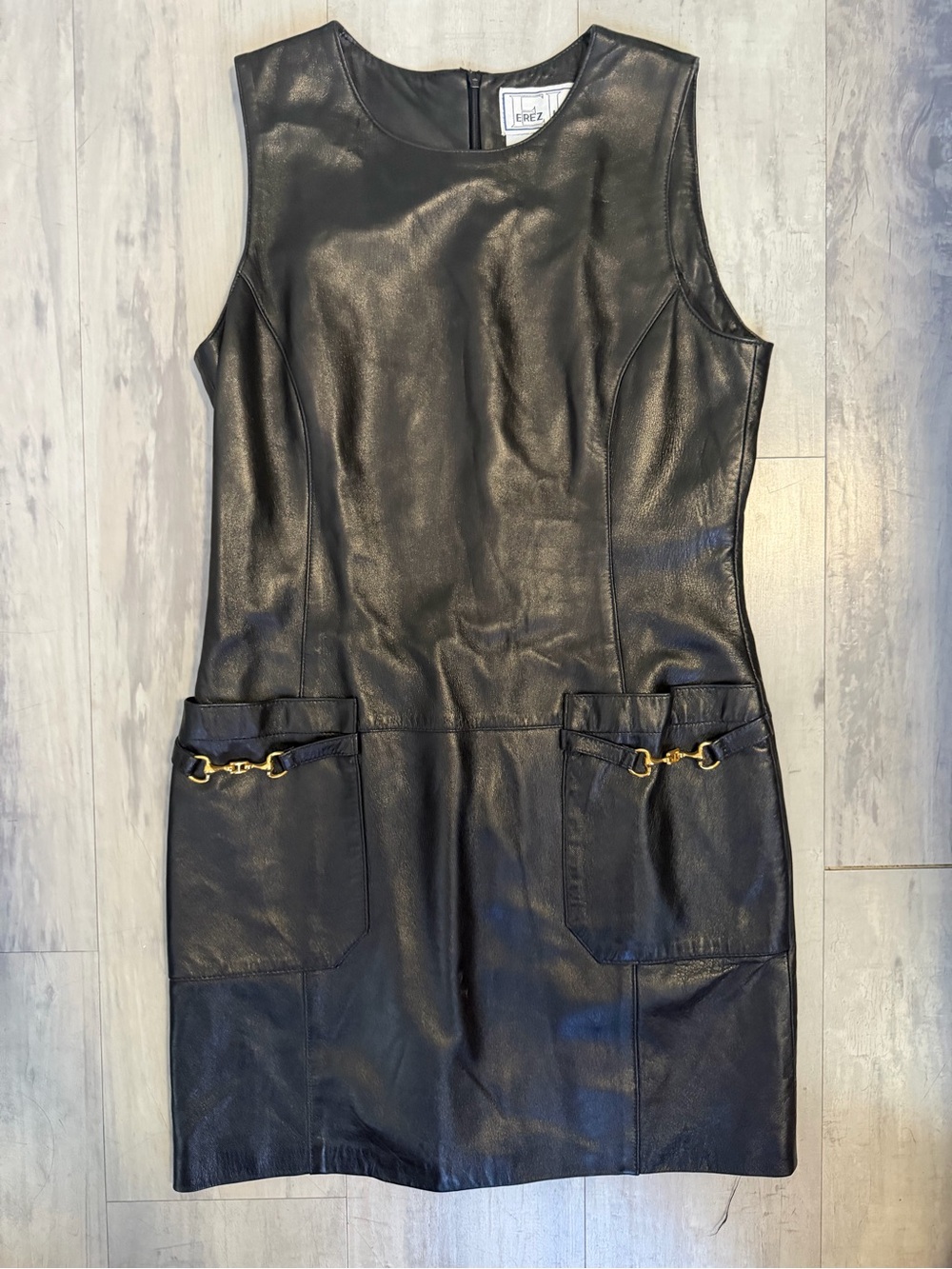 Saks fifth avenue leather black mini dress